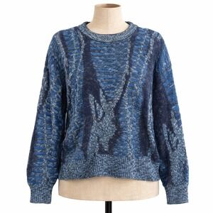 Vtg 90s Coogi Style Blue Textured Knit Crew Neck Sweater L Boxy Grunge Artsy Y2K